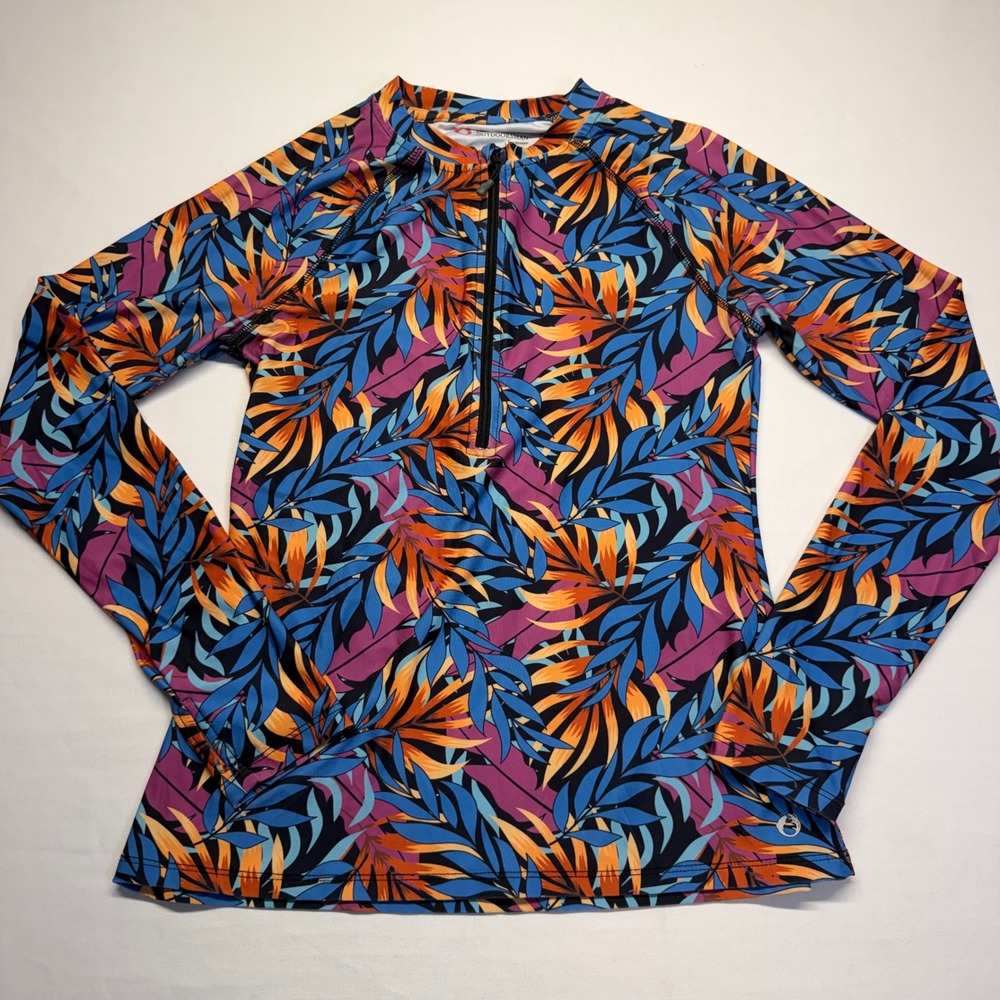 American Outdoorsman Tropical Rash Guard Top S UPF Fishing Beach Resort Zip